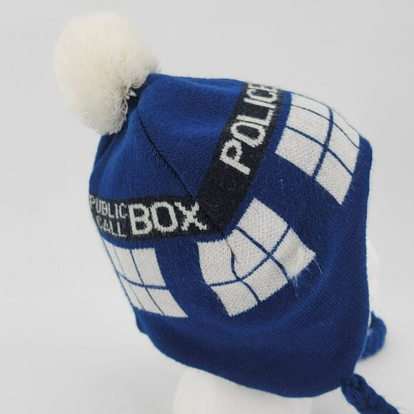 Hot Topic Doctor Who Police Public Call Box Knit Winter Hat Adult OS - Picture 4 of 9